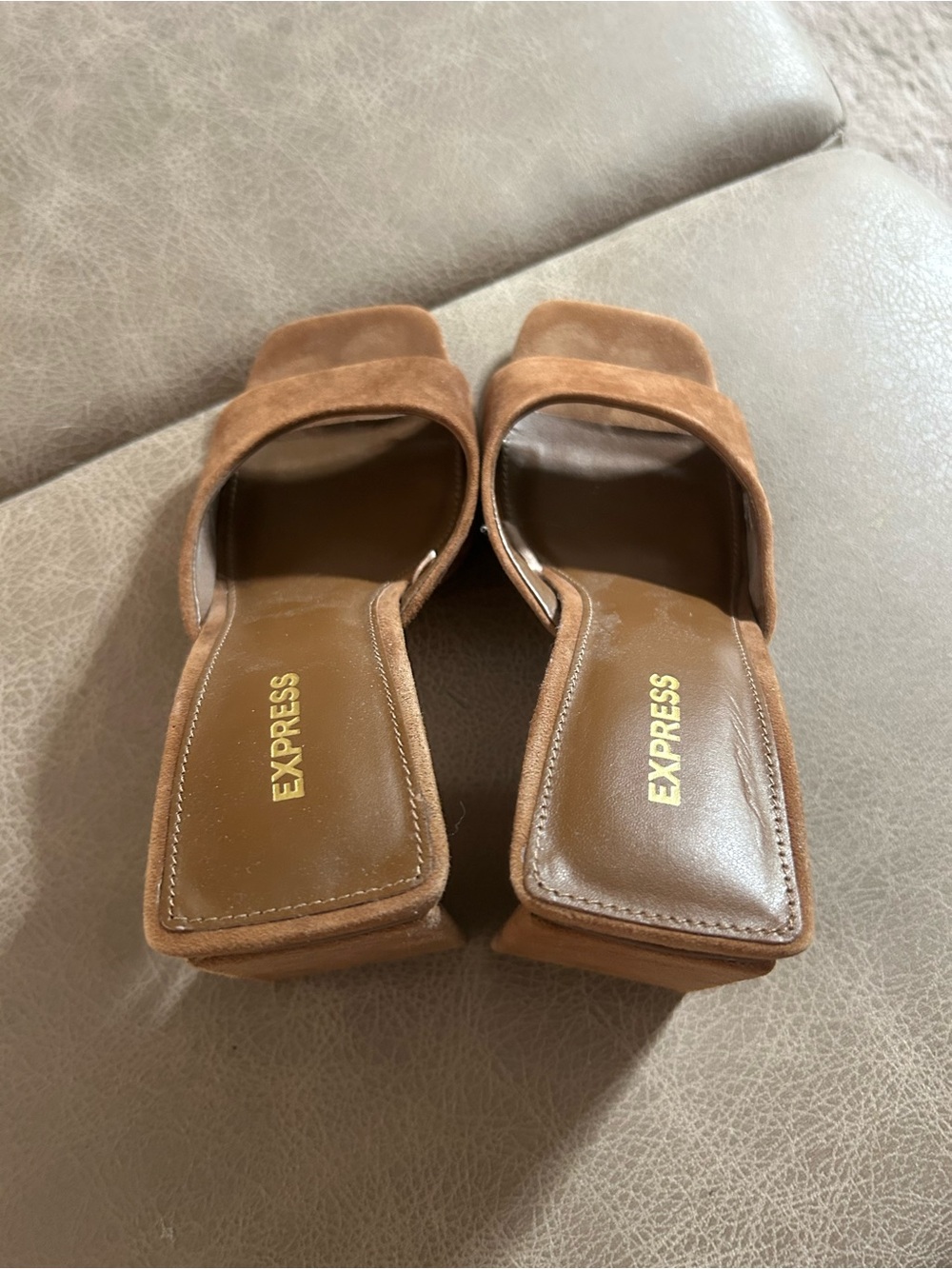 Express Women's Brown Suede Block Heel Slide Sandals - Picture 5 of 6